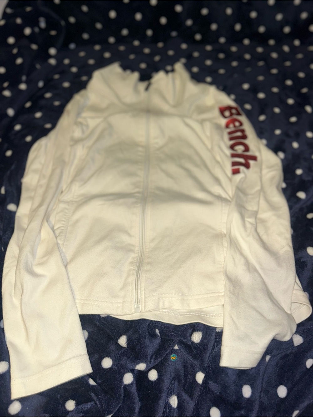 Bench Cream Full-Zip Bomber Jacket with Red Sleeve Logo